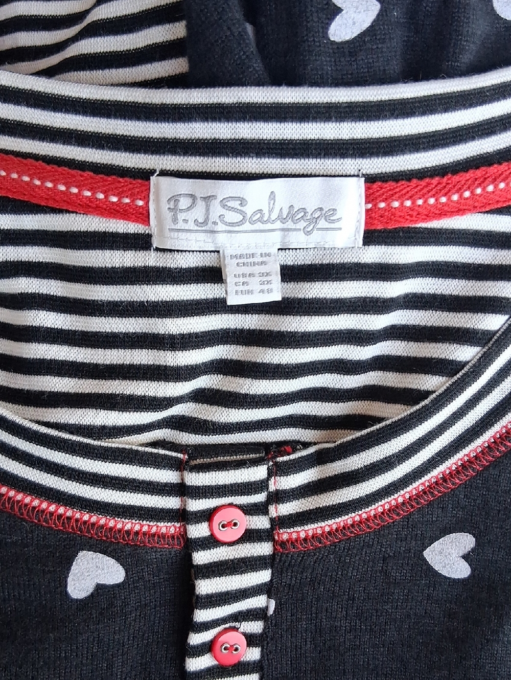 PJ Salvage Black Heart Print Nightshirt with White Hearts and Red Trim Top 3X - Picture 11 of 11
